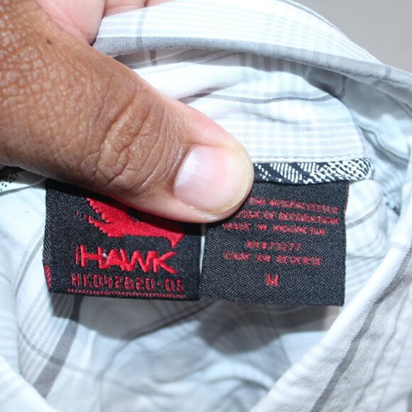 Hawk Men Gray Button Down Shirt Long Sleeve Plaid Casual Size Medium - Picture 6 of 7